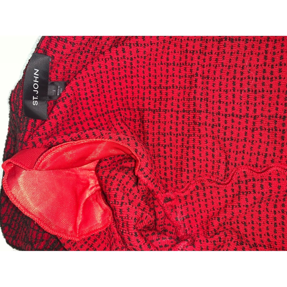 St. John Black Label Red Black Textured Knit Blazer Jacket Size 2 Made in USA - Picture 7 of 9